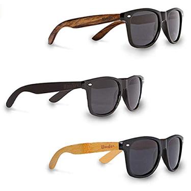 Imagem de Conjunto de três óculos de sol de madeira de bambu de nogueira e óculos de sol de madeira de ébano da Woodies