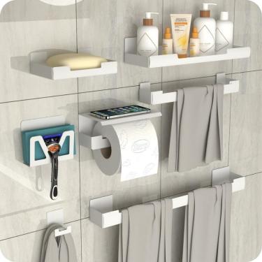 Imagem de Kit Acessórios Para Banheiro Branco Ventosa Adesivo 7pç ELG