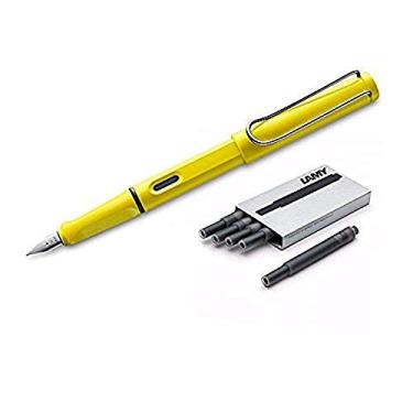 Imagem de Caneta-tinteiro Lamy Safari, ponta média + 5 cartuchos de tinta preta, Amarelo