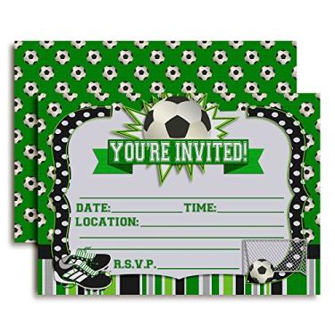 Imagem de Convites para festa de aniversário de futebol, 20 cartões de 12,7 x 17,7 cm com vinte envelopes brancos da AmandaCreation