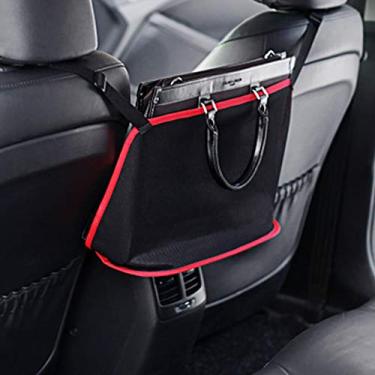 Imagem de Yajun Assento de carro malha bolso traseiro organizador saco de armazenamento interior do carro flexibilidade bolsa de rede durável barreira de banco traseiro pet crianças, vermelho