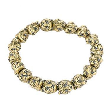Imagem de Pulseira de contas de cabeça de tigre de latão de 12 mm, pulseira de cobre sólido vintage de tigre do zodíaco, acessórios masculinos amuleto rico da sorte, 12mm wide, 50 cm, Cobre