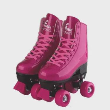 Imagem de Patins Ajustável - Roller Skate Rosa Glitter Tamanho 31-34 da Fenix Ref PB-01R