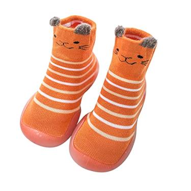Imagem de Sandálias de tênis para meninas tamanho 1 meias antiderrapantes para crianças andadores primeiros sapatos infantis elásticos (laranja, 6 a 12 meses)