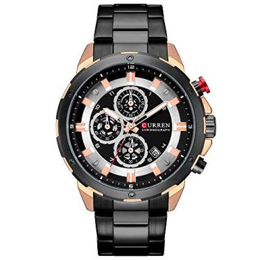 Imagem de Relógios masculinos, calendário analógico de quartzo CURREN, relógio de pulso para homens, pulseira de aço inoxidável à prova d'água moderna, rosa, Movimento de quartzo