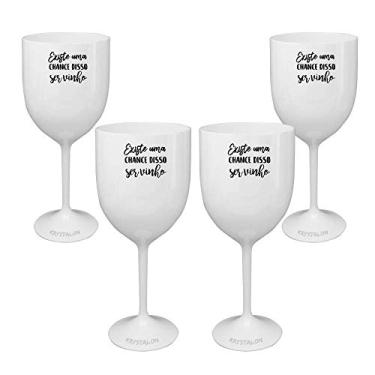 Imagem de Kit 4 Taças Vinho Brancas Acrílico Personalizadas - Chance de Ser Vinho