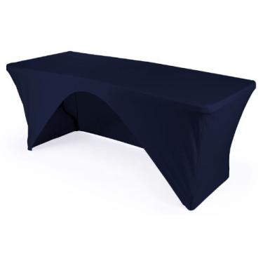 Imagem de LA Linen Toalha de mesa de elastano aberto nas costas para uma mesa retangular de 2,4 m, 2,4 x 76,2 cm, azul marinho