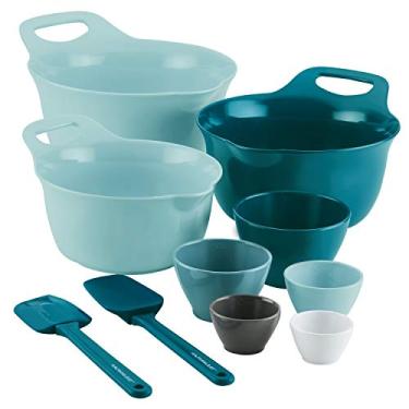 Imagem de Rachael Ray Tools and Gadgets Conjunto de preparação para cozinhar/assar com tigelas de mistura, copos de medição e ferramentas – 10 peças, azul claro e azul-petróleo