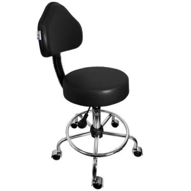 Imagem de Cadeira Mocho Preto Com Aro E Rodízio Cromado - Ultra Móveis
