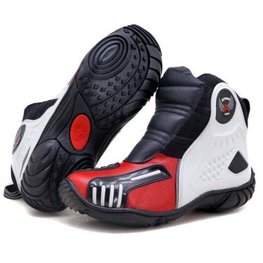 Imagem de Bota motociclista unissex emborrachada em couro legítimo semi-impermeável - Atron Shoes-Unissex