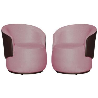 Imagem de Kit 02 Poltronas Beatriz Confortáveis Tecido Suede Com Composê em Corino Marrom