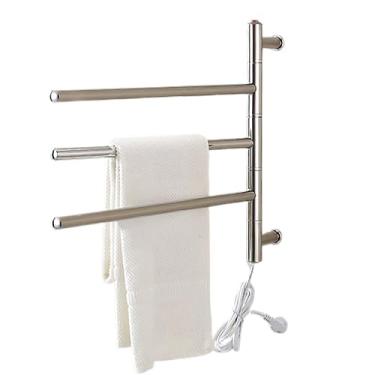 Imagem de Aquecedor De Toalhas para Banheiro Com Giratórios 180° Temperatura Constante Radiador Elétrico Com 3 Barras de Aço Inoxidável Secador de Parede Trilhos Economia de Energia,Silver,560 * 450mm