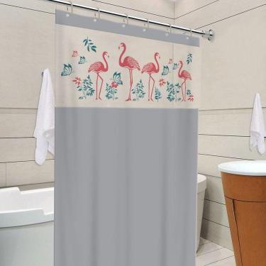Imagem de Cortina Para Box Banheiro Com Visor Flamingo Com Gancho Anti Mofo Resistente Alta Qualidade Pvc Diversas Cores
