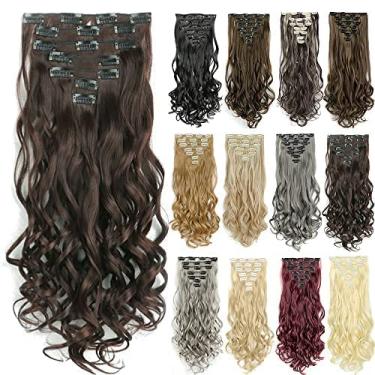 Imagem de IMISSU 7 peças/conjunto de grampo longo encaracolado em extensões de cabelo 16 grampos de extensão de cabelo de cabeça inteira peruca (Chocolate marrom)