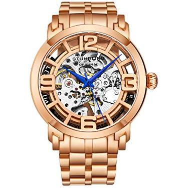 Imagem de Stuhrling Original Relógios de esqueleto para homens - Relógio masculino automático automático com corda automática - Relógio masculino Winchester 44 Elite Relógio mecânico para homens, Rosa/ouro, Relógio mecânico, automático