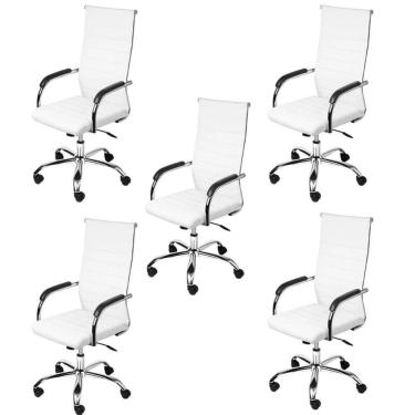 Imagem de Kit 5 Cadeiras para Escritório Presidente Esteirinha Florença 3322 Or Design Branco