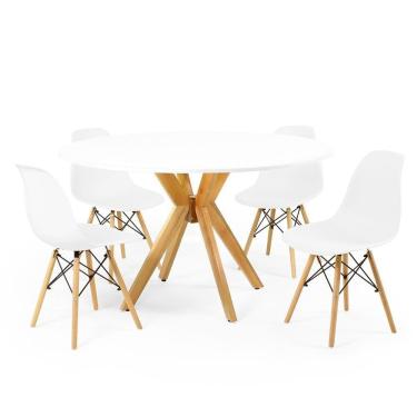 Imagem de Conjunto Mesa De Jantar Redonda Marci Branca 120cm Com 4 Cadeiras Eames Eiffel - Branco