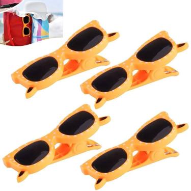 Imagem de Kit 4 Prendedores De Toalha Modelo Óculos Clip Laranja Para Cadeira De Praia Varal - AMZ