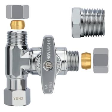 Imagem de YUHX Válvula Add-A-Tee de parada angular de latão para bidê TOTO Washlet e pulverizador portátil, conector desviador de 3 vias de desligamento de compressão de 3/20.3 cm, adaptador T de vaso sanitário