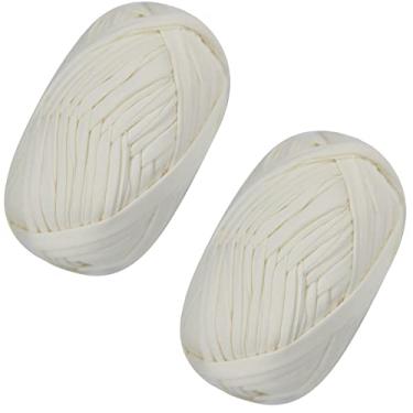 Imagem de 2 peças de tecido elástico de crochê para tricô DIY, fio grosso de espaguete para mão, bolsa faça você mesmo, cobertor, projetos de crochê, decoração de casa (branco)