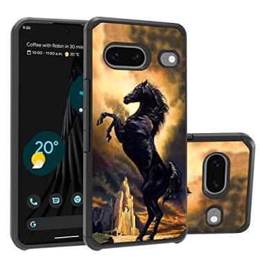 Imagem de FQTBCEARI Capa para Google Pixel 7, design com tema de cavalo, 2 em 1, policarbonato rígido híbrido e silicone macio, camada dupla, à prova de choque, capa protetora completa para Google Pixel 7 5G