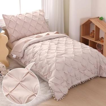 Imagem de Wowelife Conjunto de cama infantil com 4 peças boho tufado para meninas bege, conjunto de edredom com pompom respirável com edredom, lençol de cima, lençol com elástico, fronha