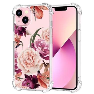 Imagem de Sidande Capa para iPhone 13, Capinha de Celular, Capa Protetora Fina de TPU Flexível e Floral Transparente para iPhone 13 Flor Roxa