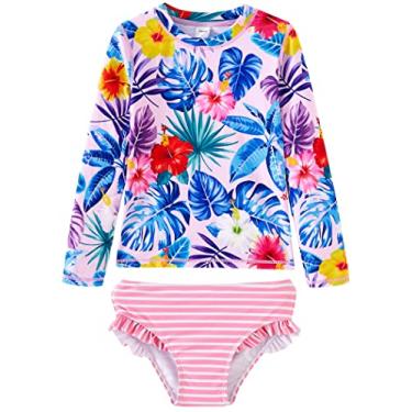 Imagem de UMELOK Conjuntos Rash Guard para bebês e meninas com calcinha de biquíni, Rosa, hibisco, 4 Anos