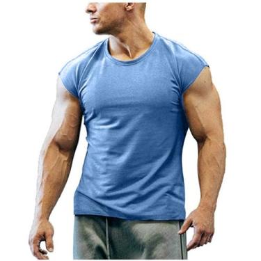 Imagem de Camiseta regata canelada lisa para academia masculina verão outono gola canoa colete masculino 2024 ajuste regular, K-443 Azul royal, 3G