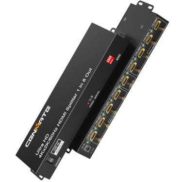 Imagem de CENMATE Divisor HDMI 1 entrada 8 saídas, 8 portas HDMI compatível com 4K @60Hz 4:4:4 duplicado/espelho de 8 bits, HDMI 2.0, 18 Gbps, EDID, HDCP, reprodução de vídeo 3D