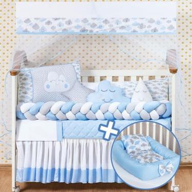 Imagem de Jogo de berço para menino com caminha de bebe conforto azul