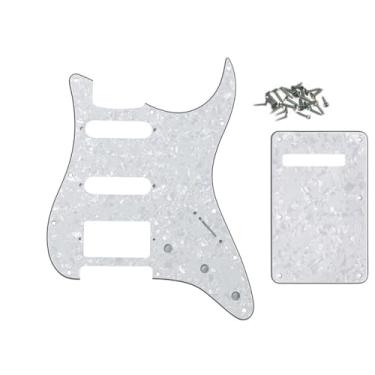 Imagem de ROZILO Conjunto de placa traseira de guitarra com 11 furos branco pérola Strat HSS para Fender EUA/México, peça de guitarra Stratocaster padrão