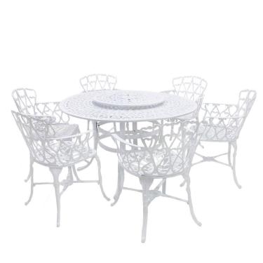 Imagem de Mesa Giratória De Jardim Com Cadeiras De Alumínio Fundido Viena Branco