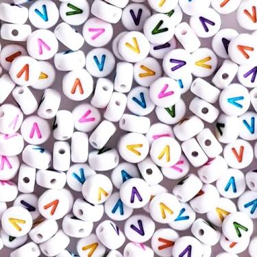Imagem de Contas redondas V 4 x 7 mm acrílico colorido alfabeto contas para pulseiras fazer joias chaveiros colar óculos de sol DIY - 300 peças