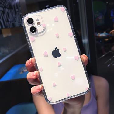 Imagem de Capa de soft phone transparente para iPhone 11 Pro MAX X XS XR 12 Mini 7 8 plus SE 2020 Cute Wave Point, Pink Love Heart, para iPhone X