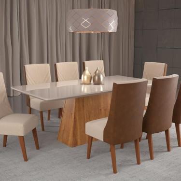 Imagem de Mesa de Jantar Retangular 200x90 Haven com 8 Cadeiras em Madeira Maciça Topazio Mel/Off Whiti/Durango
