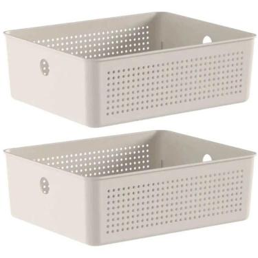 Imagem de Kit 2 Cestos Organizadores Multiuso 12L Bege Flow 34x27x13cm Ou Lavanderia Closet