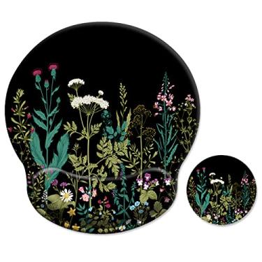 Imagem de iDonzon Mouse pad ergonômico com suporte de pulso [30% maior] com porta-copos, almofada de descanso de pulso macia fofa com base de borracha antiderrapante, fácil digitação e alívio da dor, flores de