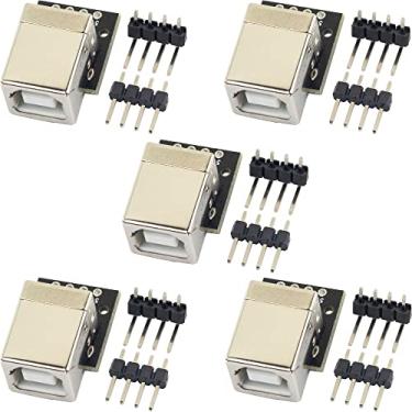 Imagem de naughtystarts 5 peças USB tipo B placa breakout conector fêmea USB para adaptador DIP placa de alimentação PCB com conector macho de 4 pinos e cabeçalho anjo direito