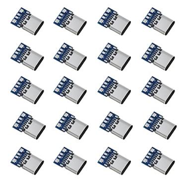 Imagem de Teansic 20 peças USB 3.1 tipo C conector soquete fêmea com placa PCB 24 pinos DIY interface de linha de dados soquete fêmea