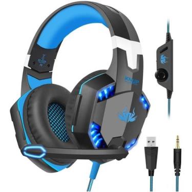 Imagem de Fone De Ouvido Gamer, Com microfone, LED, sem ruído. knup, azul