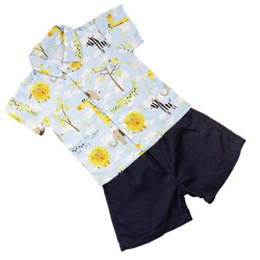 Imagem de Conjunto Infantil Bebê Menino Mauricinho Camisa Social Mais Shorts Tem