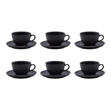Imagem de Jogo Xicaras De Chá Café Com Pires 6 Peças 200ml Cerâmica Flat Ônix - 
