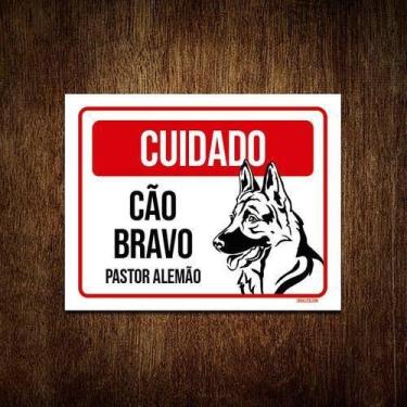 Imagem de Kit 3 Placas Cuidado Cão Cachorro Bravo Pastor Alemão - Sinalizo.Com