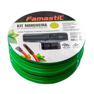 Imagem de Kit Mangueira Lisa 30m Esguicho 7/16" x 1,5mm Verde Famastil