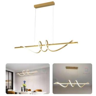 Imagem de Lustre Pendente Espiral Led Moderno Sala Quarto Dourado Equipe Led