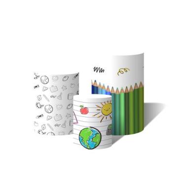 Imagem de Trio de Capas Para Cilindro Escola Volta as Aulas Lápis Desenhos - Fab