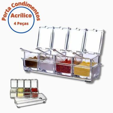 Imagem de Porta Temperos Condimentos De Acrílico Com 4 Potes E Colher - Cumaru, 