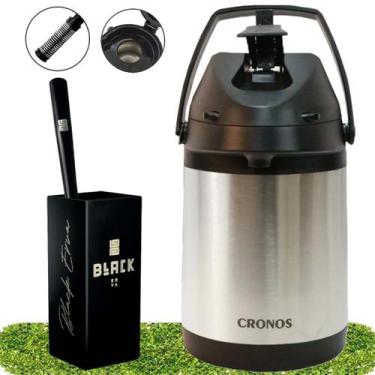 Imagem de Kit Tereré Garrafa Inox Cronos 2,5L Cuia Bomba Com Mola - Black Erva