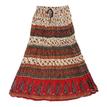 Imagem de Saia Indiana Cigana Maia Longa - Vermelho - Verde Escuro G - India Fas